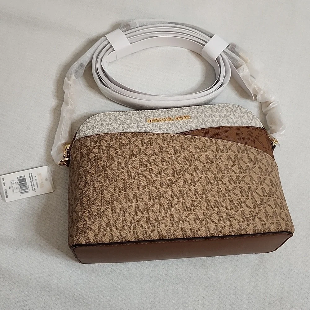 Michael Kors Camel Multi MD Dome Crossbody Bag w/ Coordinating Snap Wallet Set